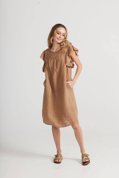 Poppy  Linen dress. Milk Chocolate