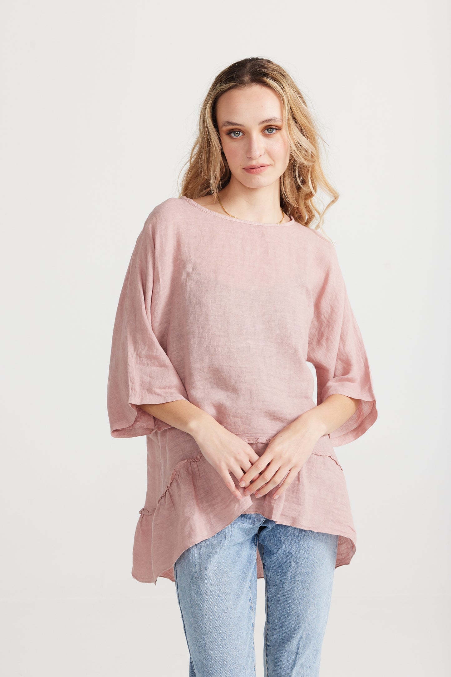 Priscilla linen top. Antique Rose Pink