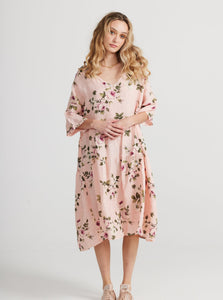Stella floral linen dress. Blush Rose
