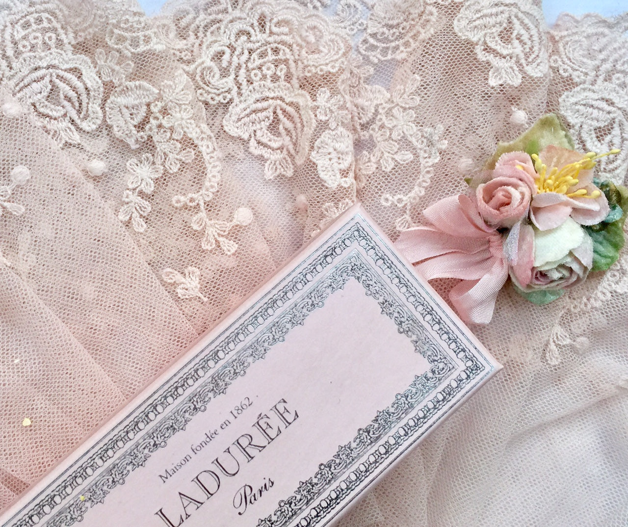 Wide Vintage cotton embroidered lace  in Marie Antoinette Pink