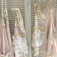 Short Linen and lace apron. Pale pink