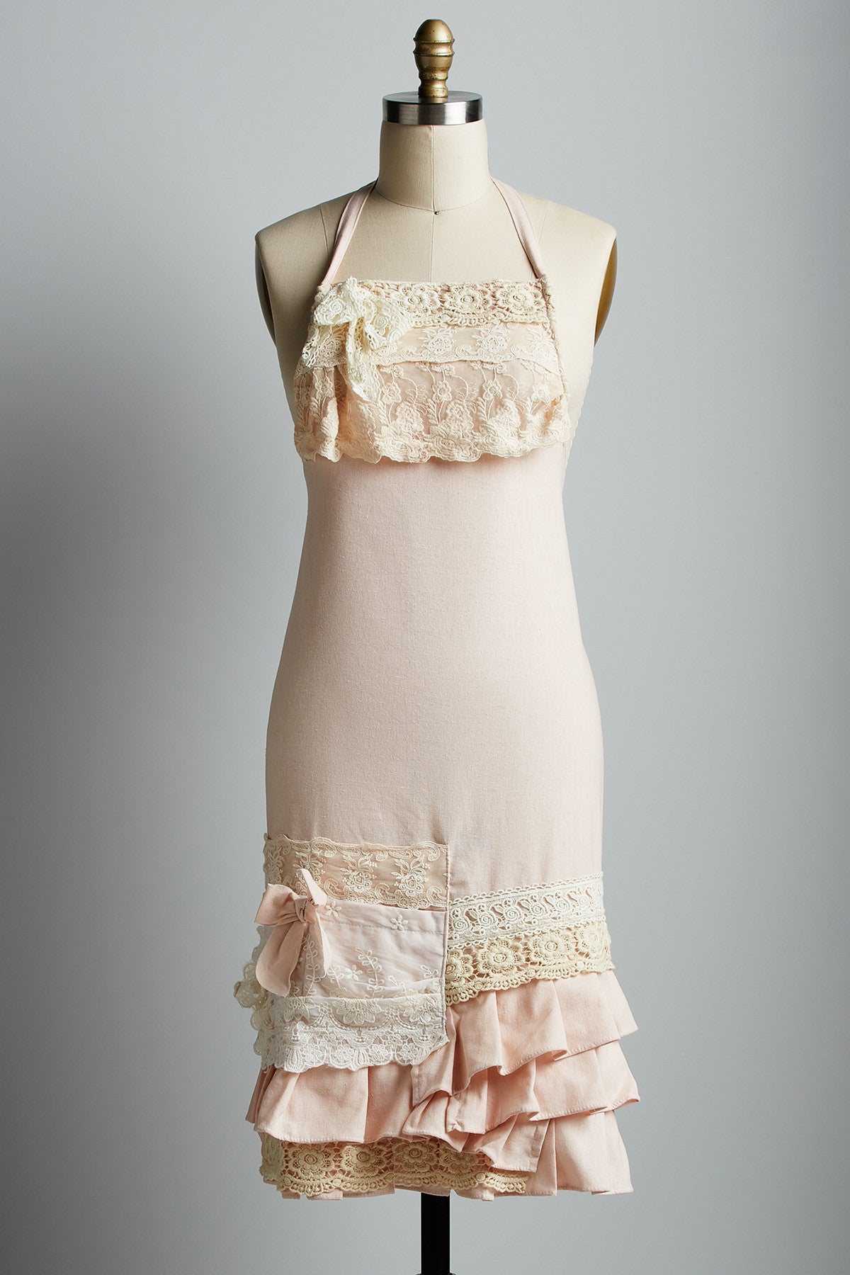 Miss Violet's Apron. linen and lace apron. Pale pink linen