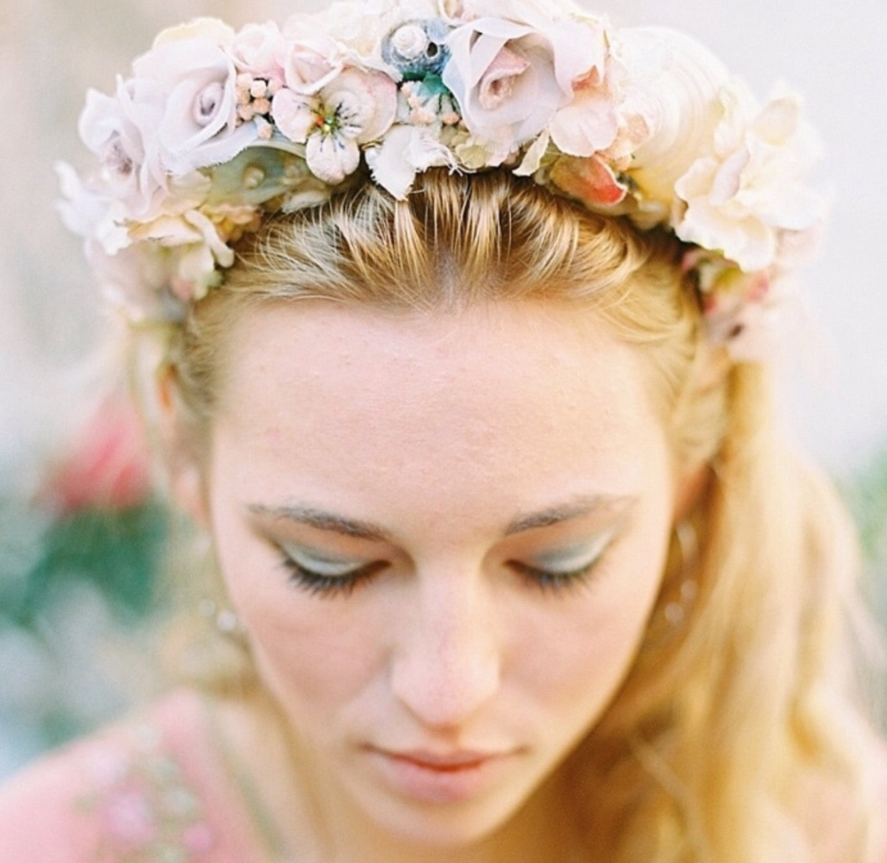 Sabrina velvet flower crown in pastel pink and cream