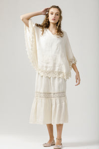 Capri Linen & Lace skirt.. Oatmeal & Black