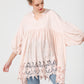 French cotton smock. pink scalloped lace.