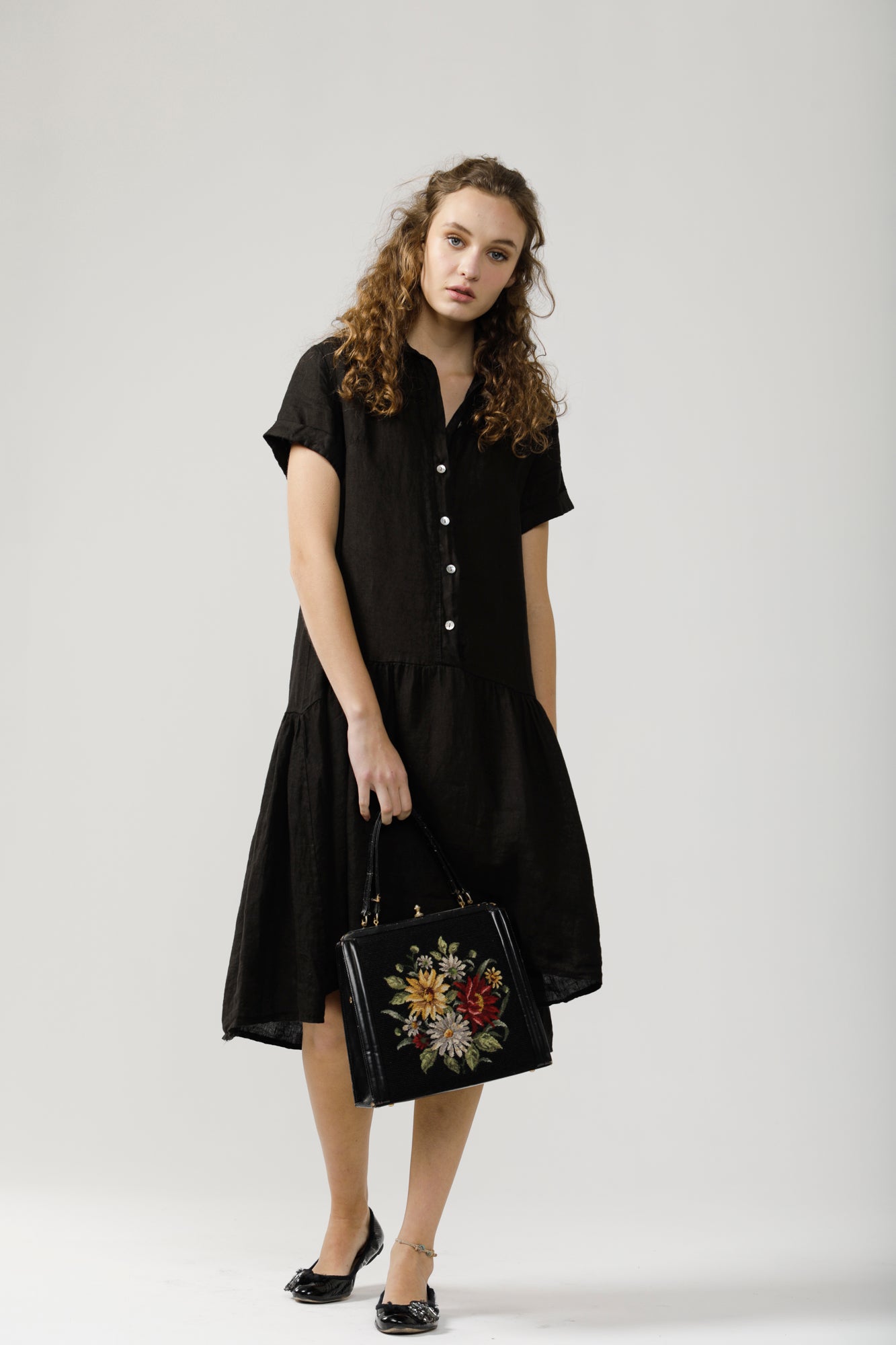 Linen dress . Lucia.  Black.