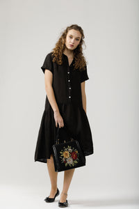 Lucia Linen Shirtdress . Ebony