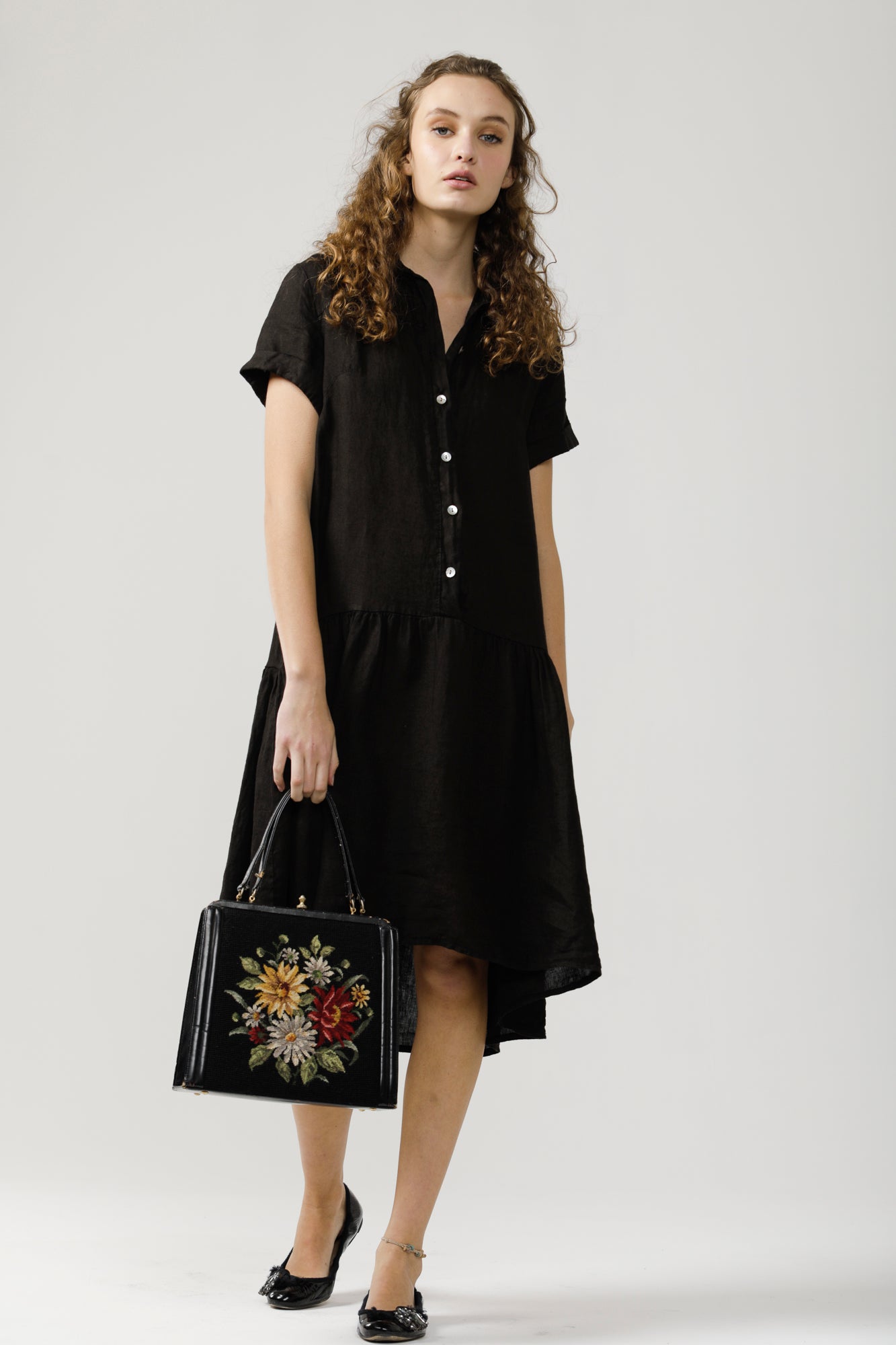 Linen dress . Lucia.  Black.