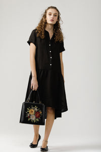 Lucia Linen Shirtdress . Ebony