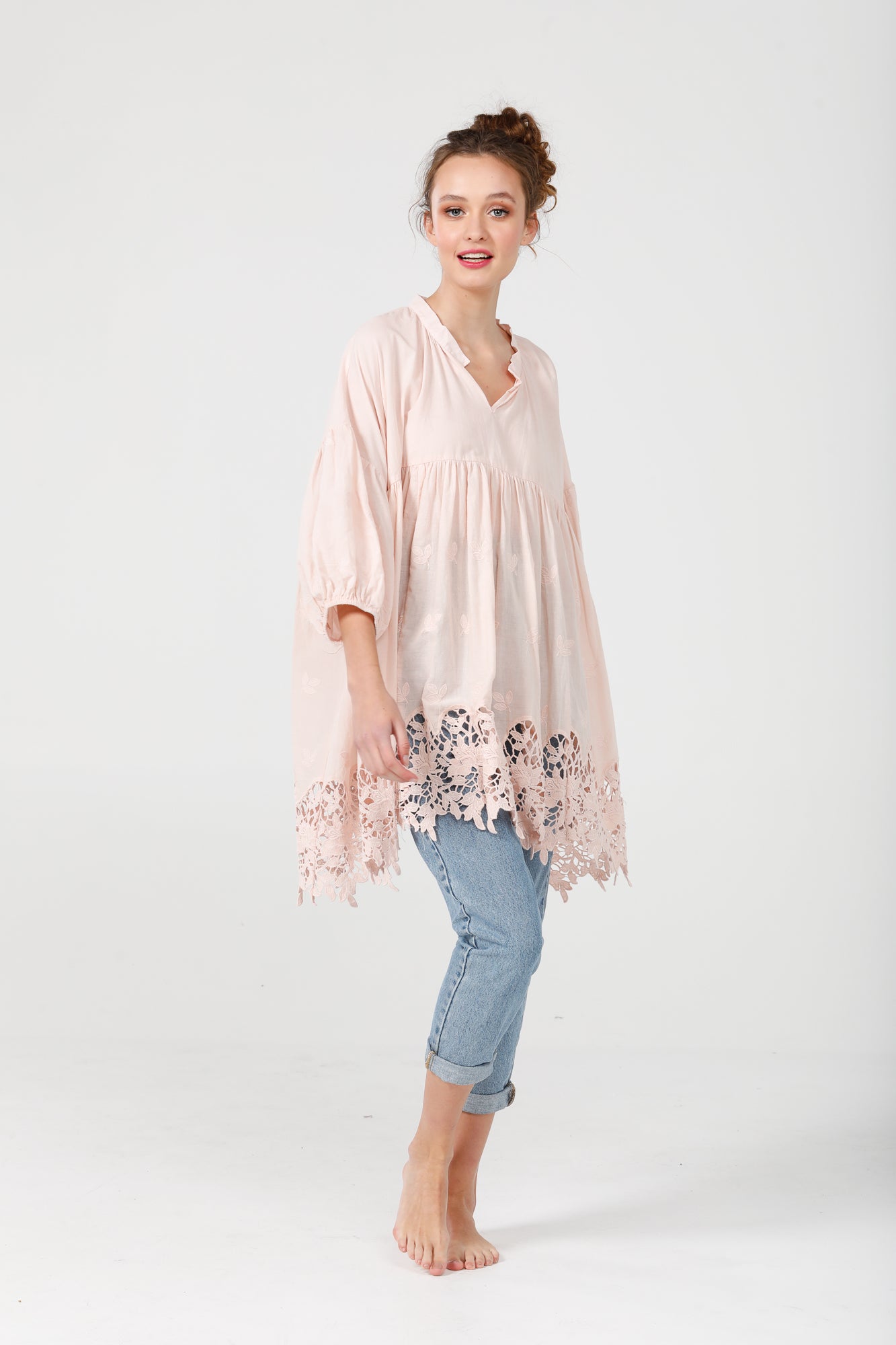 French cotton smock. pink scalloped lace. – Miss Rose Sister Violet