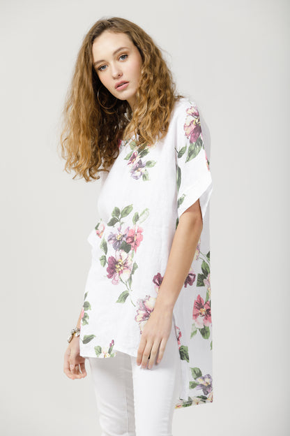 Contessa Linen Floral  top.  Icing Sugar