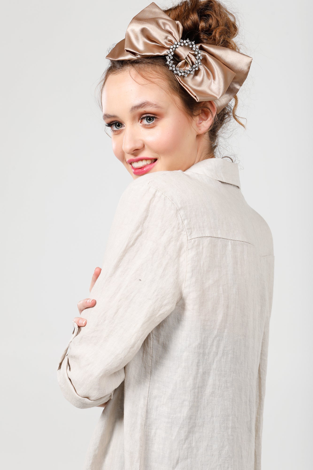 Satin Bow headband with vintage buckle. Coffee