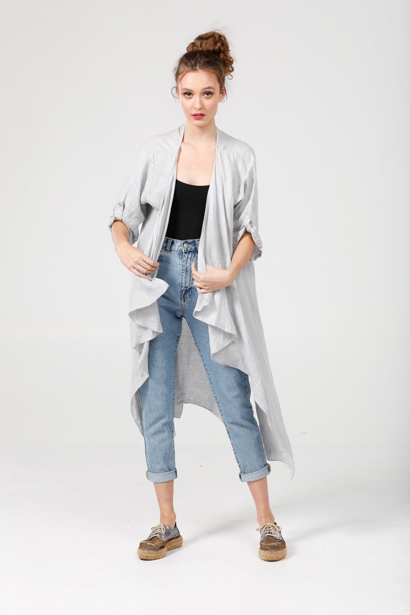 Sabine Linen  Duster coat. pale grey