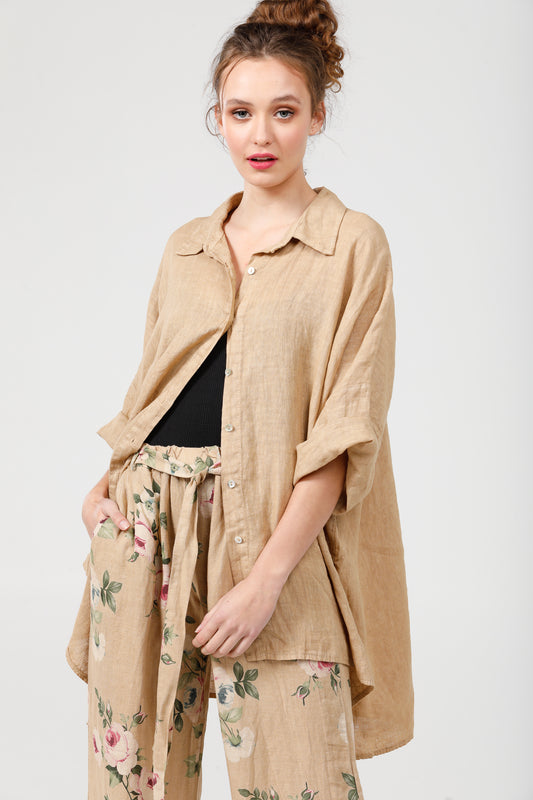 Teddie Linen shirt. Caramel