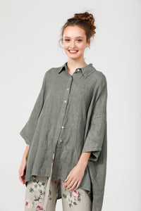Teddie Linen Shirt. Khaki