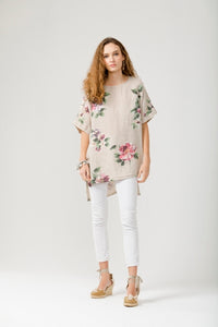 Contessa Linen top. Vintage Rose. Tobacco.
