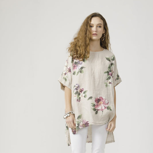 Contessa linen floral Top. Beige