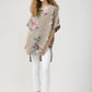 Contessa Linen Floral Top. Cocoa