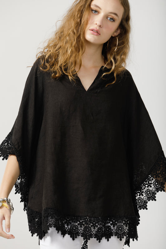 Amalfi linen top. Black.