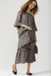 Capri Linen & Lace skirt.. Oatmeal & Black