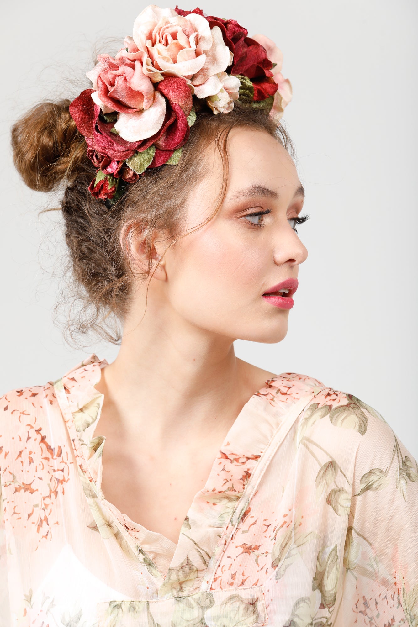 Kew Gardens Flower Crown. Burgundy / Pink