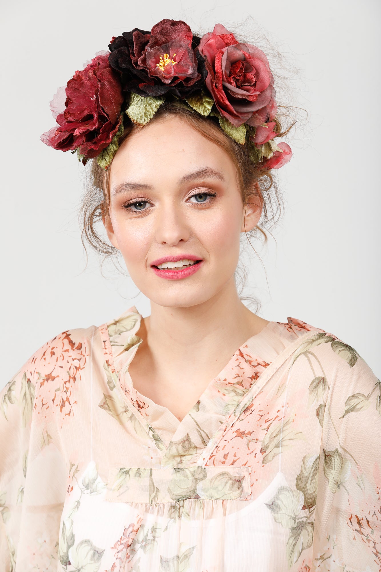 Kew Gardens Flower Crown. Burgundy / Pink