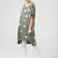 Rosabella linen  dress. olive green polka dot