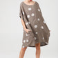 Rosabella linen  dress. cocoa brown Polka dot.