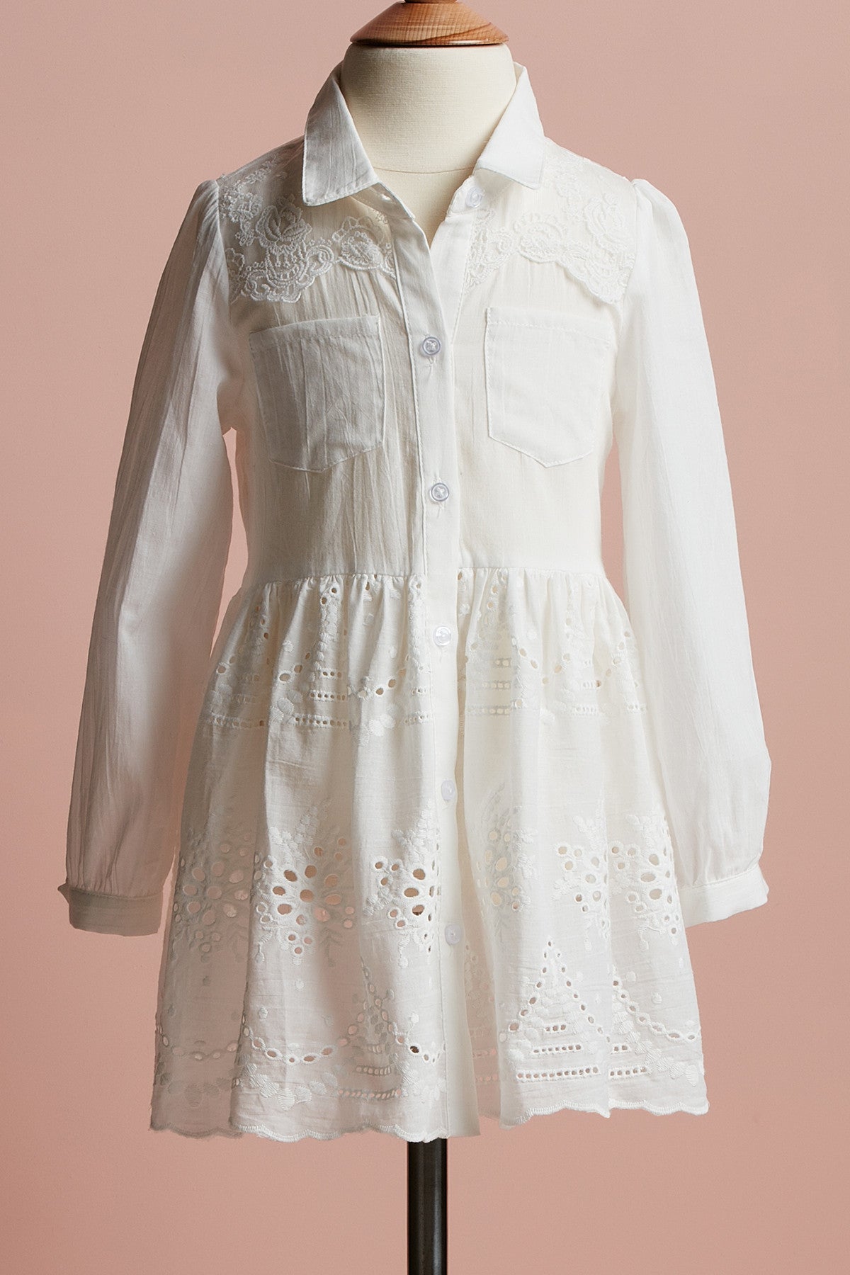 Lucille Dress. girl`s lace shirt dress.