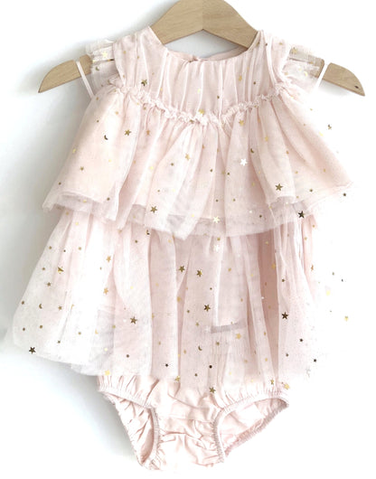 Baby Twinkle Twinkle Little Star dress. Pale pink with gold stars