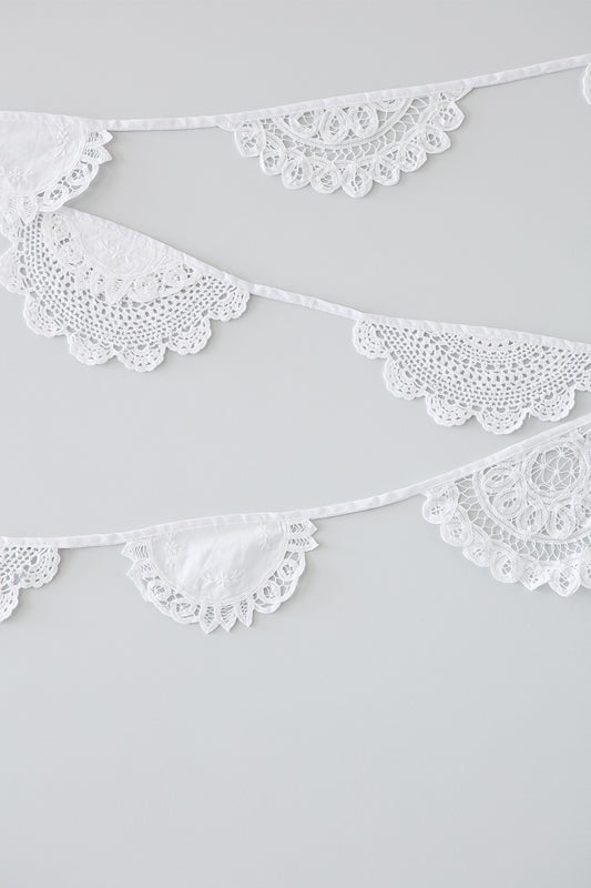 Lace Doily Bunting. wedding bunting. lace bunting. christening bunting. lace pendants.